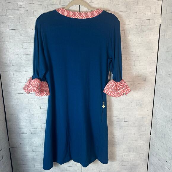 Tracy Negoshian women’s dress knit travel dress bell sleeve pocket feminine - Picture 2 of 12